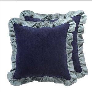 Shabby Chic Ruffle Navy Blue Euro Shams-Pack of 2